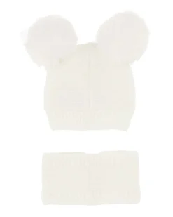 Berretto bianco con pom pom e scaldacollo Guess in misto viscosa