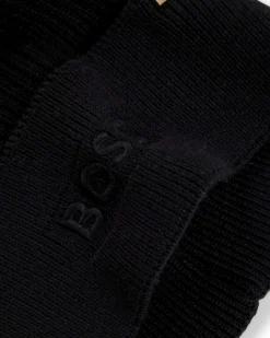 Berretto Boss nero in misto cotone e lana a costine