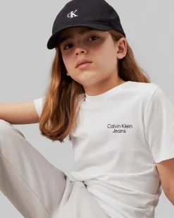Berretto Calvin Klein nero in cotone con frontino e logo monogramma bianco