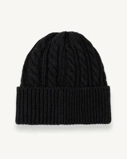 Berretto Colmar Originals nero lavorato a trecce con risvolto e logo bollo piccolo applicato