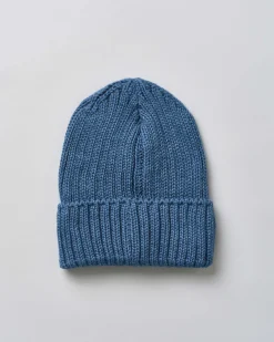 Berretto Colmar Originals blu indaco in lana a coste inglesi con logo bollo applicato