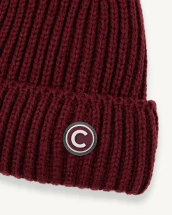 Berretto Colmar Originals bordeaux in maglia a coste con risvolto e logo laterale