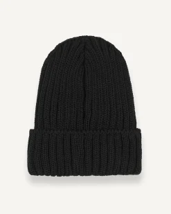 Berretto Colmar Originals nero in lana a coste inglesi con logo bollo applicato