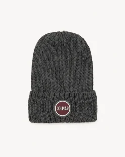 Berretto Colmar Originals antracite in lana a coste inglesi con logo bollo applicato