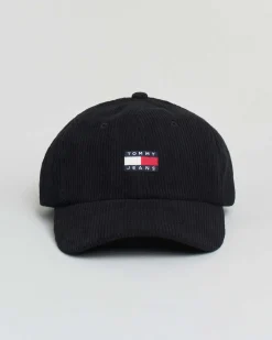 Berretto con frontino Tommy jeans nero in velluto a coste