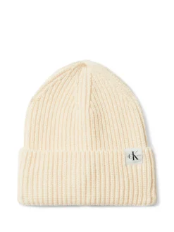 Berretto con risvolto Calvin Klein color panna a costine