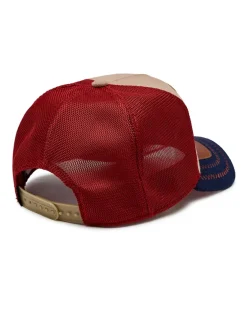 Berretto Detention Seeker trucker in flanella di lana cammello con inserti tartan check e pelle e patch asino