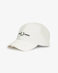 Berretto Fred Perry bianco in twill di cotone con frontino e logo ricamato