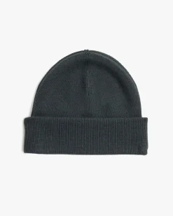 Berretto Fred Perry verde scuro in misto lana e cotone con risvolto e corona d'alloro ricamata