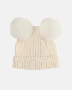 Berretto Guess avorio con pom pom in misto viscosa