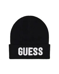 Berretto Guess nero in misto viscosa con scritta logo bianca