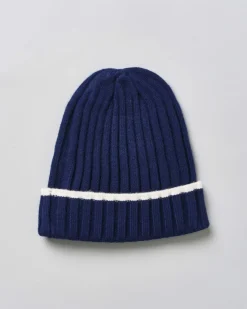 Berretto Jeckerson blu in maglia a coste e bordo bianco