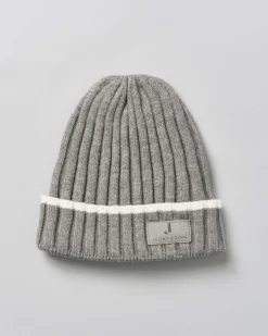 Berretto Jeckerson grigio in maglia a coste e bordo bianco