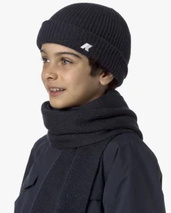Berretto K-way blu in lana a costine