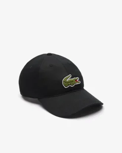 Berretto Lacoste nero con frontino e maxi coccodrillo verde ricamato