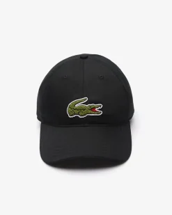 Berretto Lacoste nero con frontino e maxi coccodrillo verde ricamato