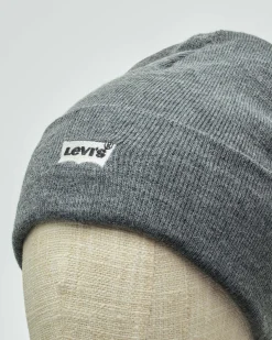 Berretto Levi's grigio con risvolto e logo batwing bianco ricamato