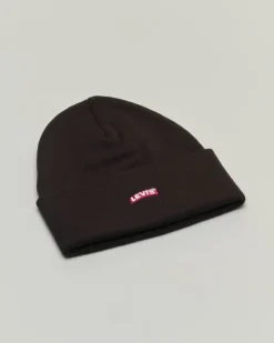Berretto Levi's nero con risvolto e tab rosso porta logo ricamato