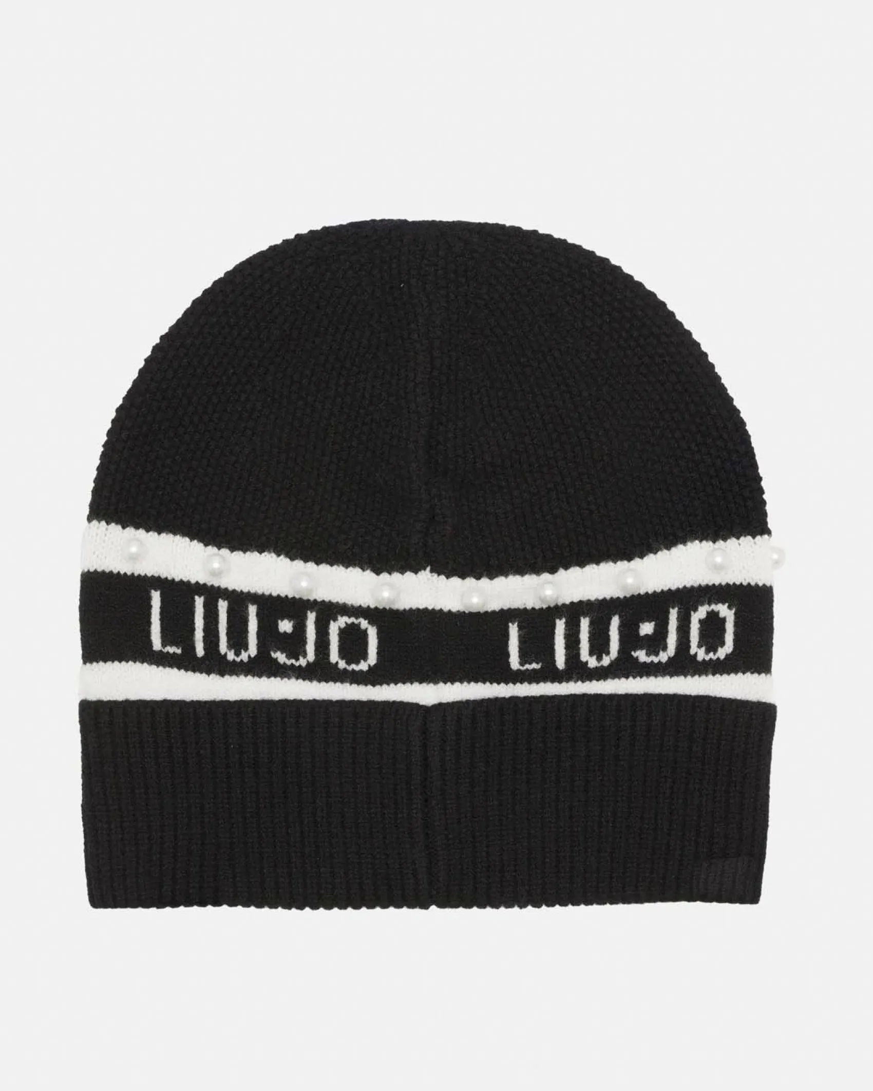 Berretto Liu Jo Sport nero in maglia con logo e perle in rilievo