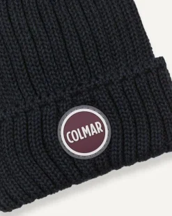Berretto loose-fit Colmar Originals nero a coste inglesi con logo bollo applicato