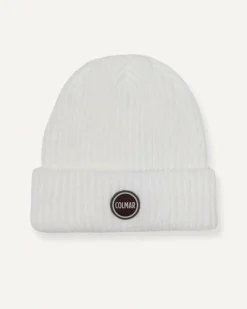 Berretto loose-fit Colmar Originals bianco a coste inglesi con logo bollo applicato