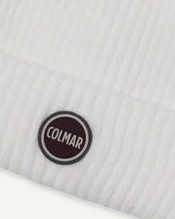 Berretto loose-fit Colmar Originals bianco a coste inglesi con logo bollo applicato