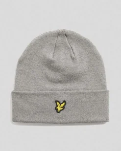 Berretto Lyle & Scott grigio con risvolto e logo aquila gialla ricamata