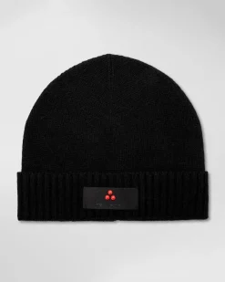 Berretto Peuterey nero in misto lana e cachemire con risvolto e patch porta logo
