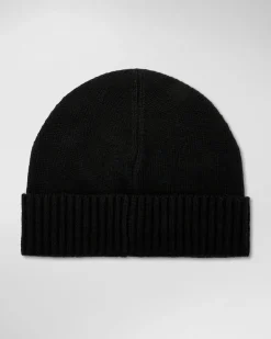 Berretto Peuterey nero in misto lana e cachemire con risvolto e patch porta logo