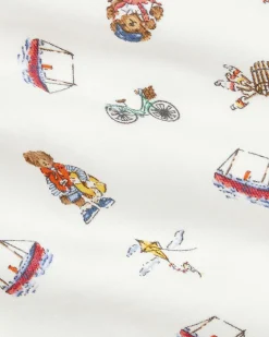 Berretto Polo Ralph Lauren cuffia bianco in puro cotone con fantasia disegni all over