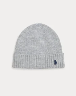 Berretto Ralph Lauren grigio in lana con logo pony blu