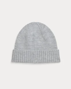 Berretto Ralph Lauren grigio in lana con logo pony blu