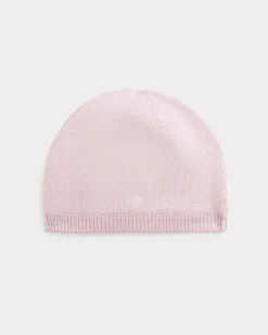 Berretto Ralph Lauren rosa in cotone con pony logo bianco