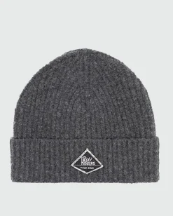 Berretto Roy Roger's grigio antracite a costine con risvolto e patch porta logo