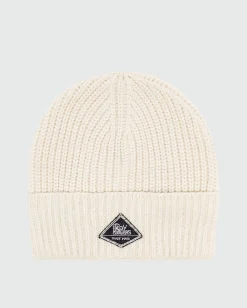 Berretto Roy Roger's panna a costine con risvolto e patch porta logo