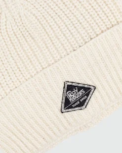 Berretto Roy Roger's panna a costine con risvolto e patch porta logo