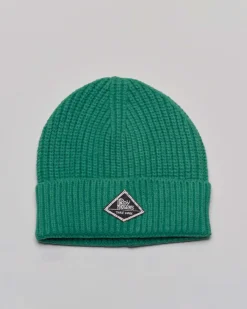 Berretto Roy Roger's verde a costine con risvolto e patch porta logo