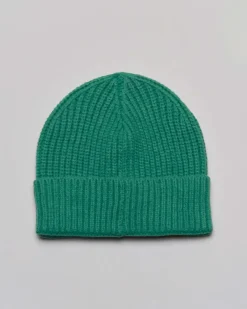 Berretto Roy Roger's verde a costine con risvolto e patch porta logo