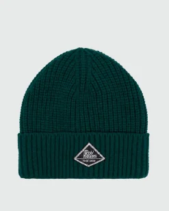 Berretto Roy Roger's verde a costine con risvolto e patch porta logo