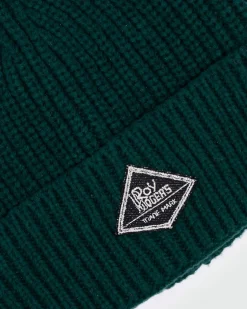 Berretto Roy Roger's verde a costine con risvolto e patch porta logo