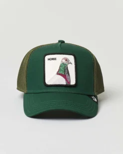 Berretto trucker Pigeon verde con patch piccione