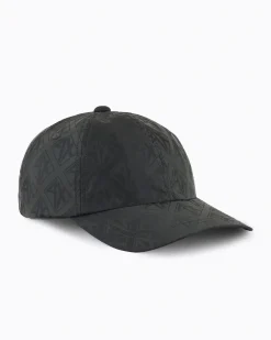 Berretto verde scuro Armani Exchange in tessuto satinato con logo AX all over