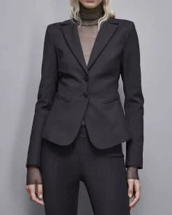 Blazer a due bottoni nero Patrizia Pepe in tessuto tecnico bielastico misto cotone