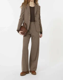 Blazer a due bottoni Weekend Max Mara in jersey di lana e cotone a micro fantasia noce e marrone
