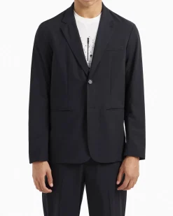 Blazer Armani Exchange blu in tessuto stretch con rever classico e chiusura monopetto