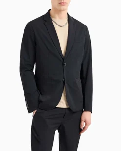 Blazer Armani Exchange nero in twill bi-stretch con rever classico e chiusura monopetto