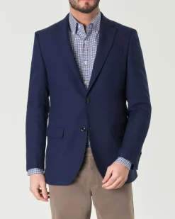 Blazer Ashki.i blu in tessuto armaturato di misto viscosa stretch