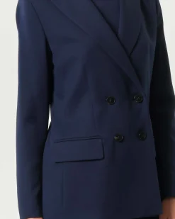 Blazer blu doppiopetto Emme Marella in tessuto diagonale stretch con scollo a rever