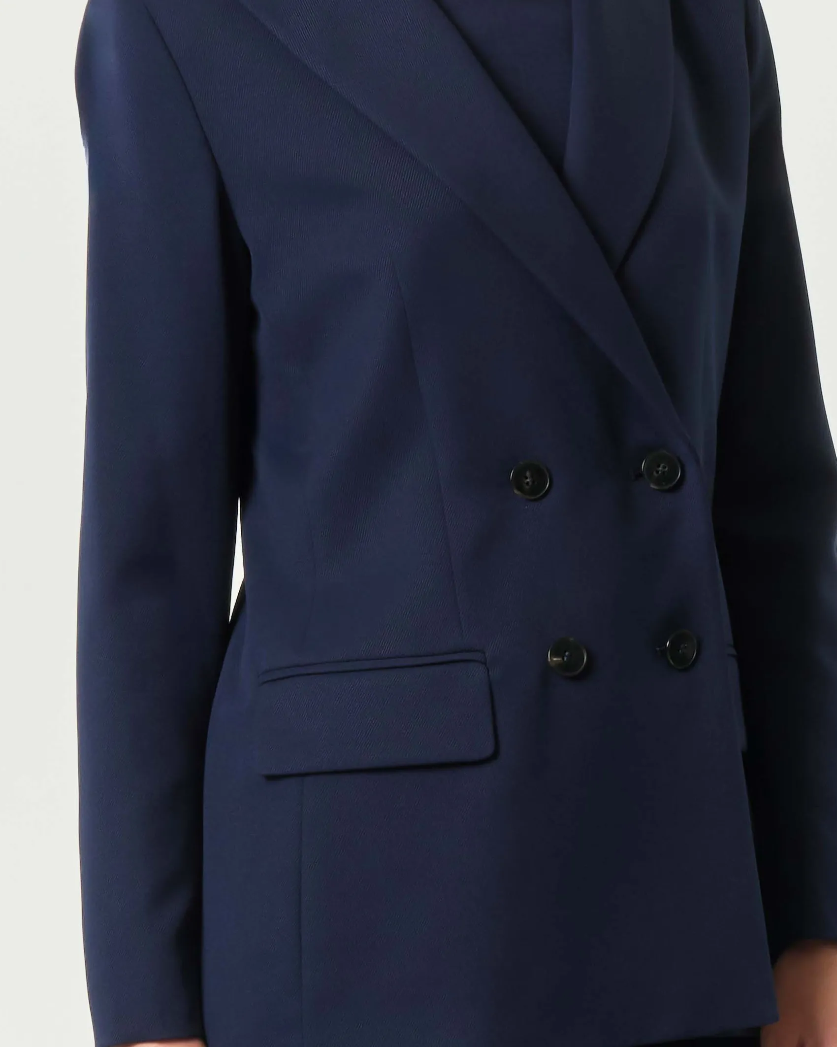 Blazer blu doppiopetto Emme Marella in tessuto diagonale stretch con scollo a rever