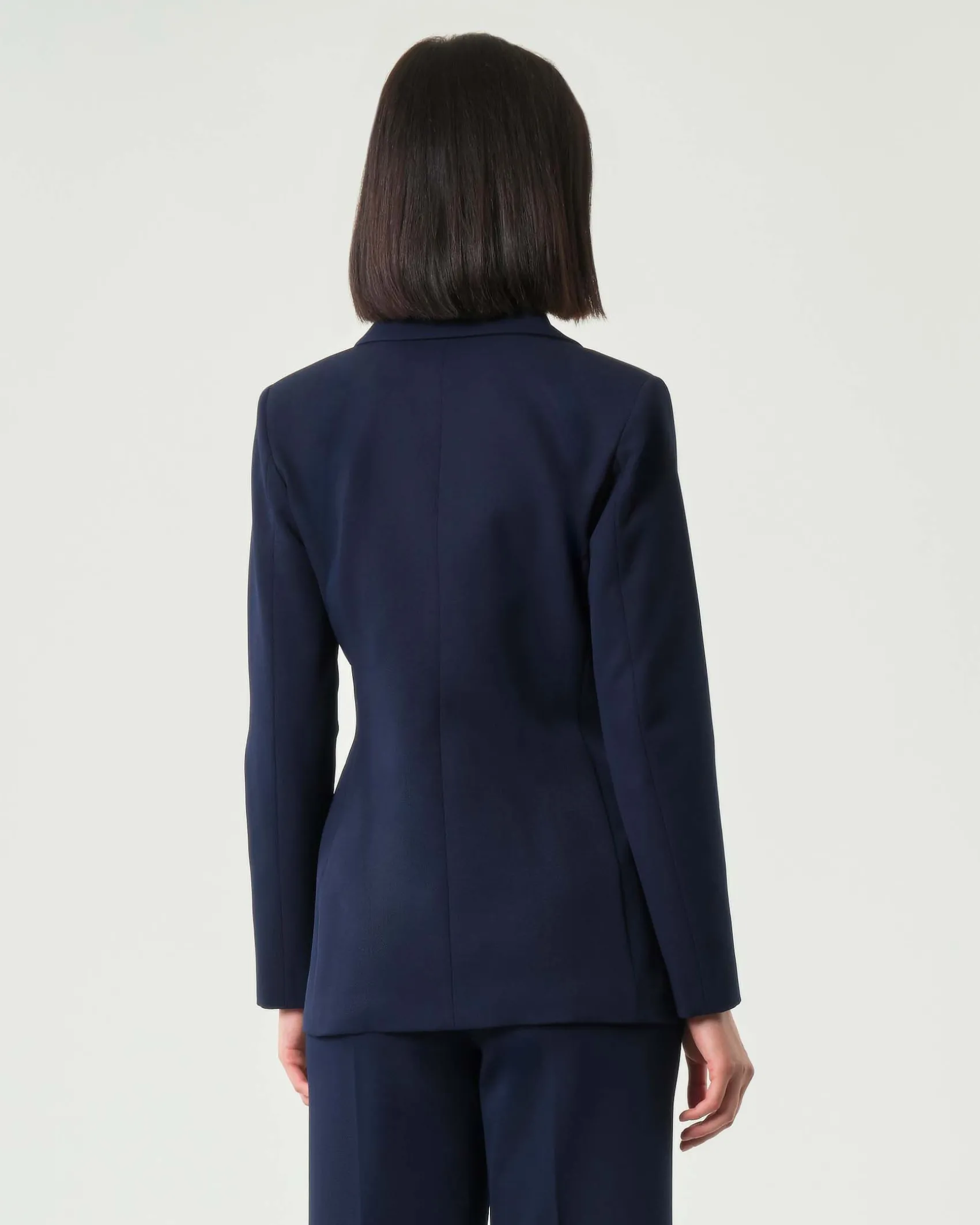 Blazer blu doppiopetto Emme Marella in tessuto diagonale stretch con scollo a rever